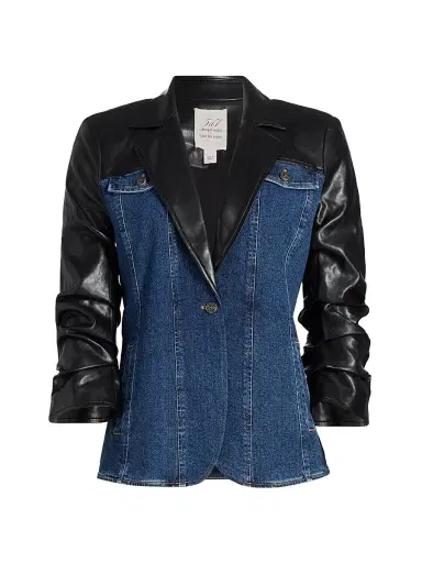 Cinq à Sept Women's Remmy Faux-Leather Panel Blazer - Oceane | Thumbnail 1 Cinq à Sept Women's Remmy Faux-Leather Panel Blazer - Oceane | Thumbnail 1