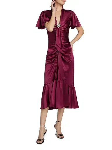 Cinq à Sept Women's Peeta Crystal Brooch-Embellished Satin Cocktail Dress - Red Plum | Thumbnail 2 Cinq à Sept Women's Peeta Crystal Brooch-Embellished Satin Cocktail Dress - Red Plum | Thumbnail 2