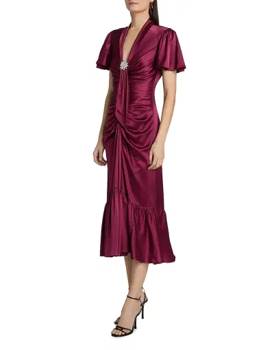 Cinq à Sept Women's Peeta Crystal Brooch-Embellished Satin Cocktail Dress - Red Plum | Thumbnail 4 Cinq à Sept Women's Peeta Crystal Brooch-Embellished Satin Cocktail Dress - Red Plum | Thumbnail 4