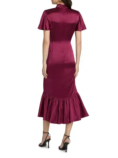 Cinq à Sept Women's Peeta Crystal Brooch-Embellished Satin Cocktail Dress - Red Plum | Thumbnail 5 Cinq à Sept Women's Peeta Crystal Brooch-Embellished Satin Cocktail Dress - Red Plum | Thumbnail 5