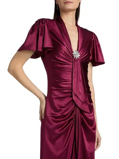 Cinq à Sept Women's Peeta Crystal Brooch-Embellished Satin Cocktail Dress - Red Plum | Thumbnail 6 Cinq à Sept Women's Peeta Crystal Brooch-Embellished Satin Cocktail Dress - Red Plum | Thumbnail 6