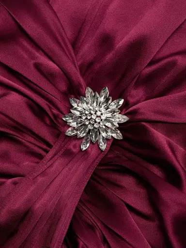Cinq à Sept Women's Peeta Crystal Brooch-Embellished Satin Cocktail Dress - Red Plum | Thumbnail 7 Cinq à Sept Women's Peeta Crystal Brooch-Embellished Satin Cocktail Dress - Red Plum | Thumbnail 7