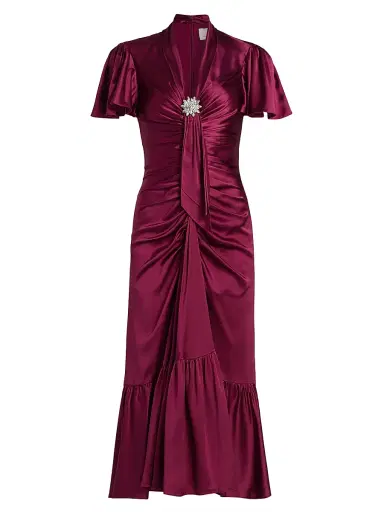 Cinq à Sept Women's Peeta Crystal Brooch-Embellished Satin Cocktail Dress - Red Plum | Thumbnail 1 Cinq à Sept Women's Peeta Crystal Brooch-Embellished Satin Cocktail Dress - Red Plum | Thumbnail 1