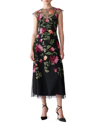 Carolina Herrera Women's Sequined Floral-Embroidered Tulle Cocktail Dress | Thumbnail 2 Carolina Herrera Women's Sequined Floral-Embroidered Tulle Cocktail Dress | Thumbnail 2