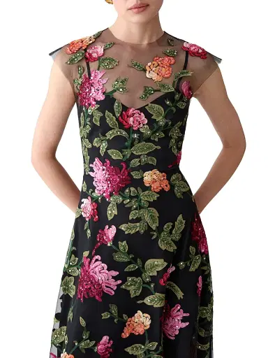 Carolina Herrera Women's Sequined Floral-Embroidered Tulle Cocktail Dress | Thumbnail 4 Carolina Herrera Women's Sequined Floral-Embroidered Tulle Cocktail Dress | Thumbnail 4