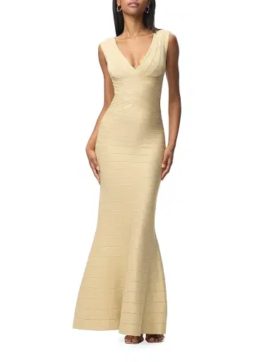 Hervé Léger Women's The Mira Metallic Bandage Gown - Metallic Gold | Thumbnail 3 Hervé Léger Women's The Mira Metallic Bandage Gown - Metallic Gold | Thumbnail 3