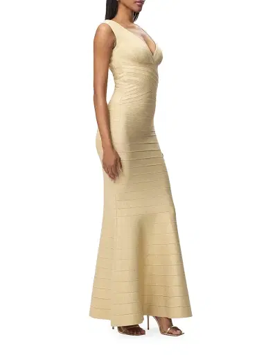 Hervé Léger Women's The Mira Metallic Bandage Gown - Metallic Gold | Thumbnail 4 Hervé Léger Women's The Mira Metallic Bandage Gown - Metallic Gold | Thumbnail 4