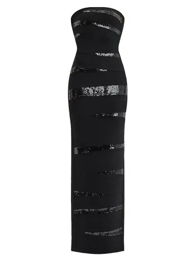 Hervé Léger Women's The Chiara Sequined Body-Con Gown - Black | Thumbnail 1 Hervé Léger Women's The Chiara Sequined Body-Con Gown - Black | Thumbnail 1