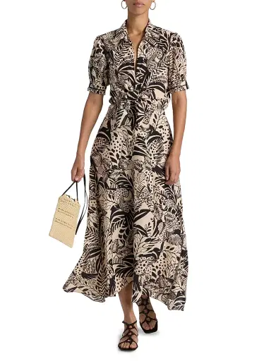 Poupette St Barth Women's Eren Leaf-Print Cotton Tie-Waist Maxi Dress - Black Toucan | Thumbnail 2 Poupette St Barth Women's Eren Leaf-Print Cotton Tie-Waist Maxi Dress - Black Toucan | Thumbnail 2