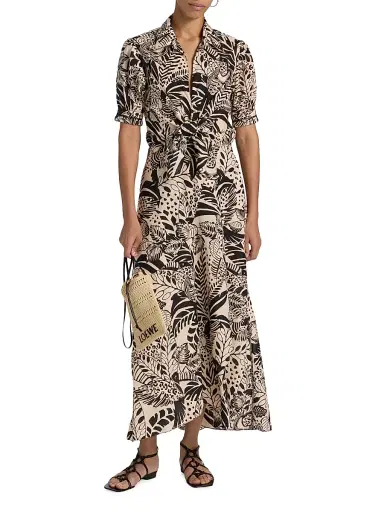 Poupette St Barth Women's Eren Leaf-Print Cotton Tie-Waist Maxi Dress - Black Toucan | Thumbnail 3 Poupette St Barth Women's Eren Leaf-Print Cotton Tie-Waist Maxi Dress - Black Toucan | Thumbnail 3