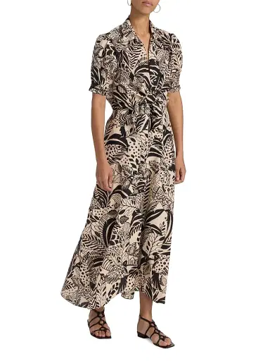 Poupette St Barth Women's Eren Leaf-Print Cotton Tie-Waist Maxi Dress - Black Toucan | Thumbnail 4 Poupette St Barth Women's Eren Leaf-Print Cotton Tie-Waist Maxi Dress - Black Toucan | Thumbnail 4