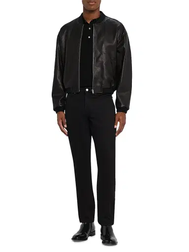 FRAME Men's Zip-Front Leather Bomber Jacket - Black | Thumbnail 2 FRAME Men's Zip-Front Leather Bomber Jacket - Black | Thumbnail 2