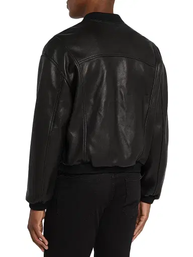 FRAME Men's Zip-Front Leather Bomber Jacket - Black | Thumbnail 4 FRAME Men's Zip-Front Leather Bomber Jacket - Black | Thumbnail 4