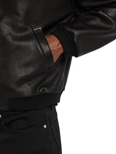 FRAME Men's Zip-Front Leather Bomber Jacket - Black | Thumbnail 5 FRAME Men's Zip-Front Leather Bomber Jacket - Black | Thumbnail 5