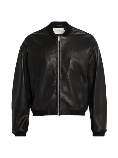 FRAME Men's Zip-Front Leather Bomber Jacket - Black | Thumbnail 1 FRAME Men's Zip-Front Leather Bomber Jacket - Black | Thumbnail 1