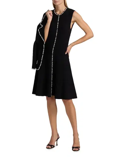 Teri Jon by Rickie Freeman Women's Metallic Knit Pearl Appliqué Knee-Length Dress - Black - Size XS | Thumbnail 2 Teri Jon by Rickie Freeman Women's Metallic Knit Pearl Appliqué Knee-Length Dress - Black - Size XS | Thumbnail 2