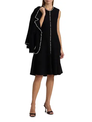 Teri Jon by Rickie Freeman Women's Metallic Knit Pearl Appliqué Knee-Length Dress - Black - Size XS | Thumbnail 3 Teri Jon by Rickie Freeman Women's Metallic Knit Pearl Appliqué Knee-Length Dress - Black - Size XS | Thumbnail 3