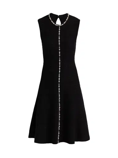 Teri Jon by Rickie Freeman Women's Metallic Knit Pearl Appliqué Knee-Length Dress - Black - Size XS | Thumbnail 1 Teri Jon by Rickie Freeman Women's Metallic Knit Pearl Appliqué Knee-Length Dress - Black - Size XS | Thumbnail 1