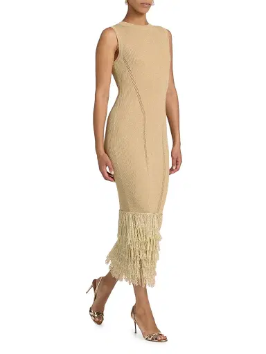 Milly Women's Raz Metallic Fringed Midi-Dress - Gold | Thumbnail 2 Milly Women's Raz Metallic Fringed Midi-Dress - Gold | Thumbnail 2