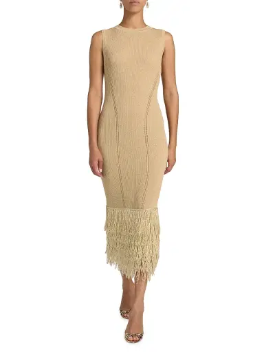 Milly Women's Raz Metallic Fringed Midi-Dress - Gold | Thumbnail 3 Milly Women's Raz Metallic Fringed Midi-Dress - Gold | Thumbnail 3