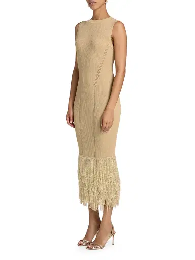 Milly Women's Raz Metallic Fringed Midi-Dress - Gold | Thumbnail 4 Milly Women's Raz Metallic Fringed Midi-Dress - Gold | Thumbnail 4