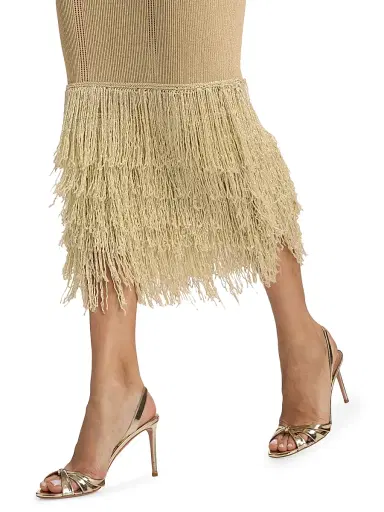 Milly Women's Raz Metallic Fringed Midi-Dress - Gold | Thumbnail 6 Milly Women's Raz Metallic Fringed Midi-Dress - Gold | Thumbnail 6