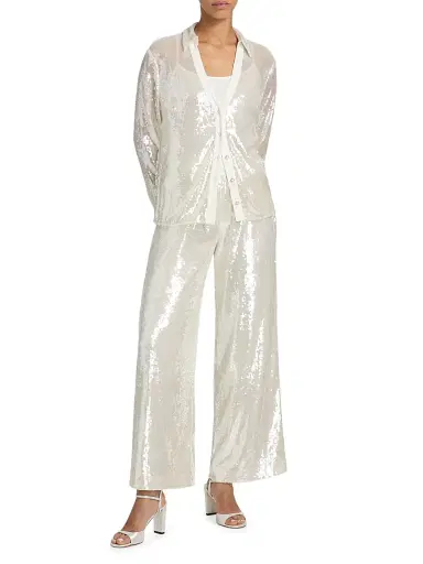 Milly Women's Reed Sequined Pants - White | Thumbnail 2 Milly Women's Reed Sequined Pants - White | Thumbnail 2