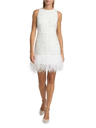 Milly Women's Raven Feather-Trim Metallic Tweed Minidress - White Silver | Thumbnail 2 Milly Women's Raven Feather-Trim Metallic Tweed Minidress - White Silver | Thumbnail 2