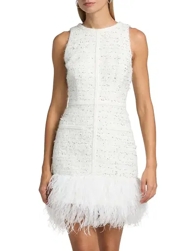 Milly Women's Raven Feather-Trim Metallic Tweed Minidress - White Silver | Thumbnail 3 Milly Women's Raven Feather-Trim Metallic Tweed Minidress - White Silver | Thumbnail 3