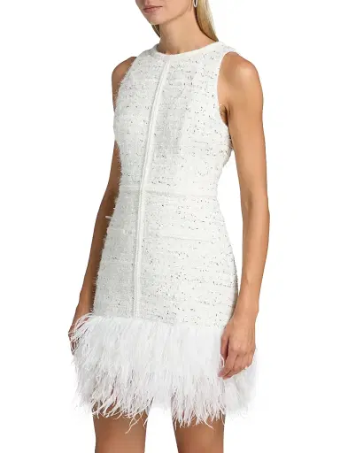 Milly Women's Raven Feather-Trim Metallic Tweed Minidress - White Silver | Thumbnail 4 Milly Women's Raven Feather-Trim Metallic Tweed Minidress - White Silver | Thumbnail 4