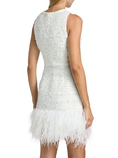 Milly Women's Raven Feather-Trim Metallic Tweed Minidress - White Silver | Thumbnail 5 Milly Women's Raven Feather-Trim Metallic Tweed Minidress - White Silver | Thumbnail 5