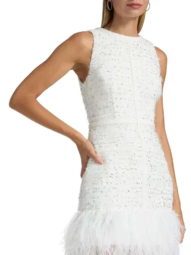 Milly Women's Raven Feather-Trim Metallic Tweed Minidress - White Silver | Thumbnail 6 Milly Women's Raven Feather-Trim Metallic Tweed Minidress - White Silver | Thumbnail 6