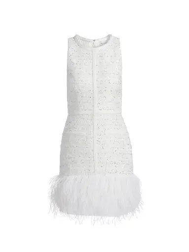 Milly Women's Raven Feather-Trim Metallic Tweed Minidress - White Silver | Thumbnail 1 Milly Women's Raven Feather-Trim Metallic Tweed Minidress - White Silver | Thumbnail 1