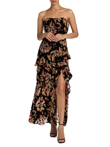 Milly Women's Raelynn Confetti Burnout Velvet Ruffle Maxi Dress - Black Multi | Thumbnail 2 Milly Women's Raelynn Confetti Burnout Velvet Ruffle Maxi Dress - Black Multi | Thumbnail 2