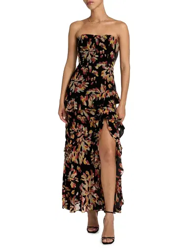 Milly Women's Raelynn Confetti Burnout Velvet Ruffle Maxi Dress - Black Multi | Thumbnail 3 Milly Women's Raelynn Confetti Burnout Velvet Ruffle Maxi Dress - Black Multi | Thumbnail 3