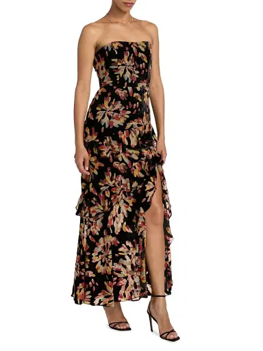Milly Women's Raelynn Confetti Burnout Velvet Ruffle Maxi Dress - Black Multi | Thumbnail 4 Milly Women's Raelynn Confetti Burnout Velvet Ruffle Maxi Dress - Black Multi | Thumbnail 4