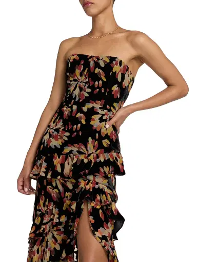 Milly Women's Raelynn Confetti Burnout Velvet Ruffle Maxi Dress - Black Multi | Thumbnail 6 Milly Women's Raelynn Confetti Burnout Velvet Ruffle Maxi Dress - Black Multi | Thumbnail 6