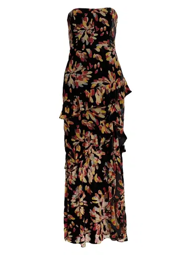 Milly Women's Raelynn Confetti Burnout Velvet Ruffle Maxi Dress - Black Multi | Thumbnail 1 Milly Women's Raelynn Confetti Burnout Velvet Ruffle Maxi Dress - Black Multi | Thumbnail 1