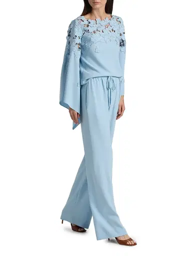 Oscar de la Renta Women's Silk Georgette Wide-Leg Drawstring Pants | Thumbnail 2 Oscar de la Renta Women's Silk Georgette Wide-Leg Drawstring Pants | Thumbnail 2