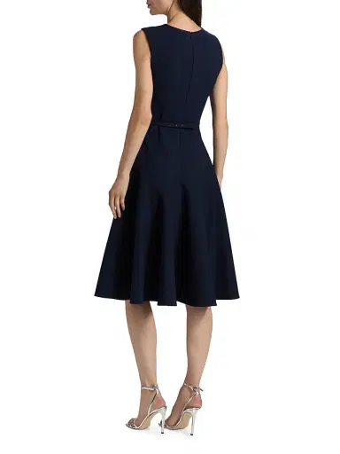Oscar de la Renta Women's Crystal-Embellished Flower Wool-Blend Belted Midi-Dress - Navy | Thumbnail 5 Oscar de la Renta Women's Crystal-Embellished Flower Wool-Blend Belted Midi-Dress - Navy | Thumbnail 5