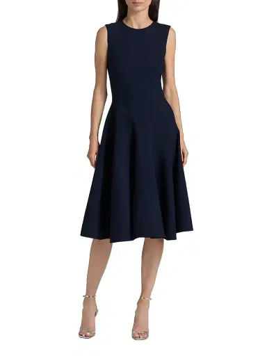 Oscar de la Renta Women's Crystal-Embellished Flower Wool-Blend Belted Midi-Dress - Navy | Thumbnail 6 Oscar de la Renta Women's Crystal-Embellished Flower Wool-Blend Belted Midi-Dress - Navy | Thumbnail 6