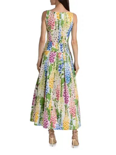 Oscar de la Renta Women's Foxgloves-Print Stretch-Cotton Poplin Maxi Dress - White Multi | Thumbnail 5 Oscar de la Renta Women's Foxgloves-Print Stretch-Cotton Poplin Maxi Dress - White Multi | Thumbnail 5