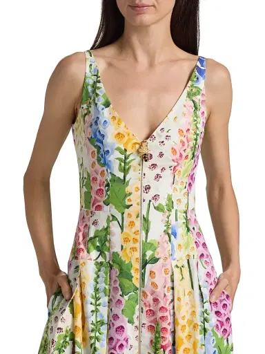 Oscar de la Renta Women's Foxgloves-Print Stretch-Cotton Poplin Maxi Dress - White Multi | Thumbnail 6 Oscar de la Renta Women's Foxgloves-Print Stretch-Cotton Poplin Maxi Dress - White Multi | Thumbnail 6