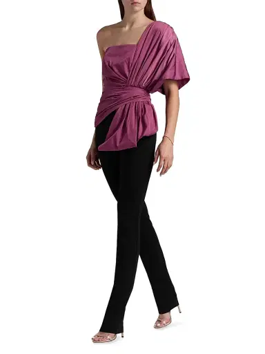 BCBGMAXAZRIA Women's Bow-Detailed Draped One-Shoulder Jumpsuit | Thumbnail 2 BCBGMAXAZRIA Women's Bow-Detailed Draped One-Shoulder Jumpsuit | Thumbnail 2