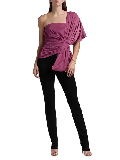 BCBGMAXAZRIA Women's Bow-Detailed Draped One-Shoulder Jumpsuit | Thumbnail 3 BCBGMAXAZRIA Women's Bow-Detailed Draped One-Shoulder Jumpsuit | Thumbnail 3