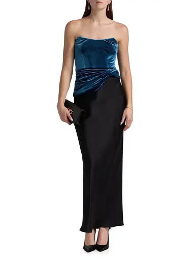 BCBGMAXAZRIA Women's Velvet Twist-Hem Bustier - Sky Captain | Thumbnail 2 BCBGMAXAZRIA Women's Velvet Twist-Hem Bustier - Sky Captain | Thumbnail 2