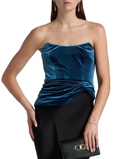 BCBGMAXAZRIA Women's Velvet Twist-Hem Bustier - Sky Captain | Thumbnail 3 BCBGMAXAZRIA Women's Velvet Twist-Hem Bustier - Sky Captain | Thumbnail 3