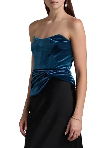 BCBGMAXAZRIA Women's Velvet Twist-Hem Bustier - Sky Captain | Thumbnail 4 BCBGMAXAZRIA Women's Velvet Twist-Hem Bustier - Sky Captain | Thumbnail 4