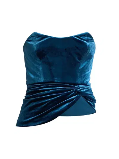 BCBGMAXAZRIA Women's Velvet Twist-Hem Bustier - Sky Captain | Thumbnail 1 BCBGMAXAZRIA Women's Velvet Twist-Hem Bustier - Sky Captain | Thumbnail 1