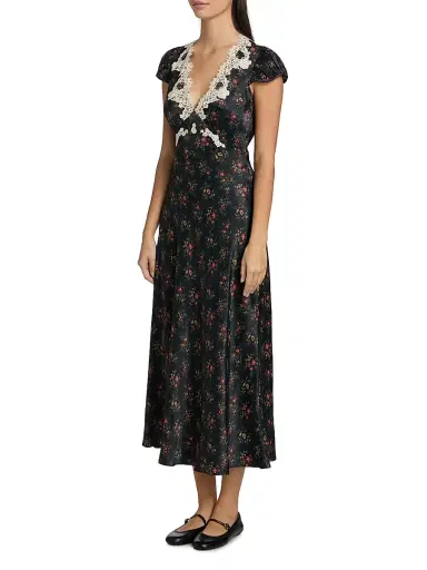 DÔEN Women's Coraline Lace-Trim Floral Satin Midi-Dress - Fleur Du Palais | Thumbnail 4 DÔEN Women's Coraline Lace-Trim Floral Satin Midi-Dress - Fleur Du Palais | Thumbnail 4